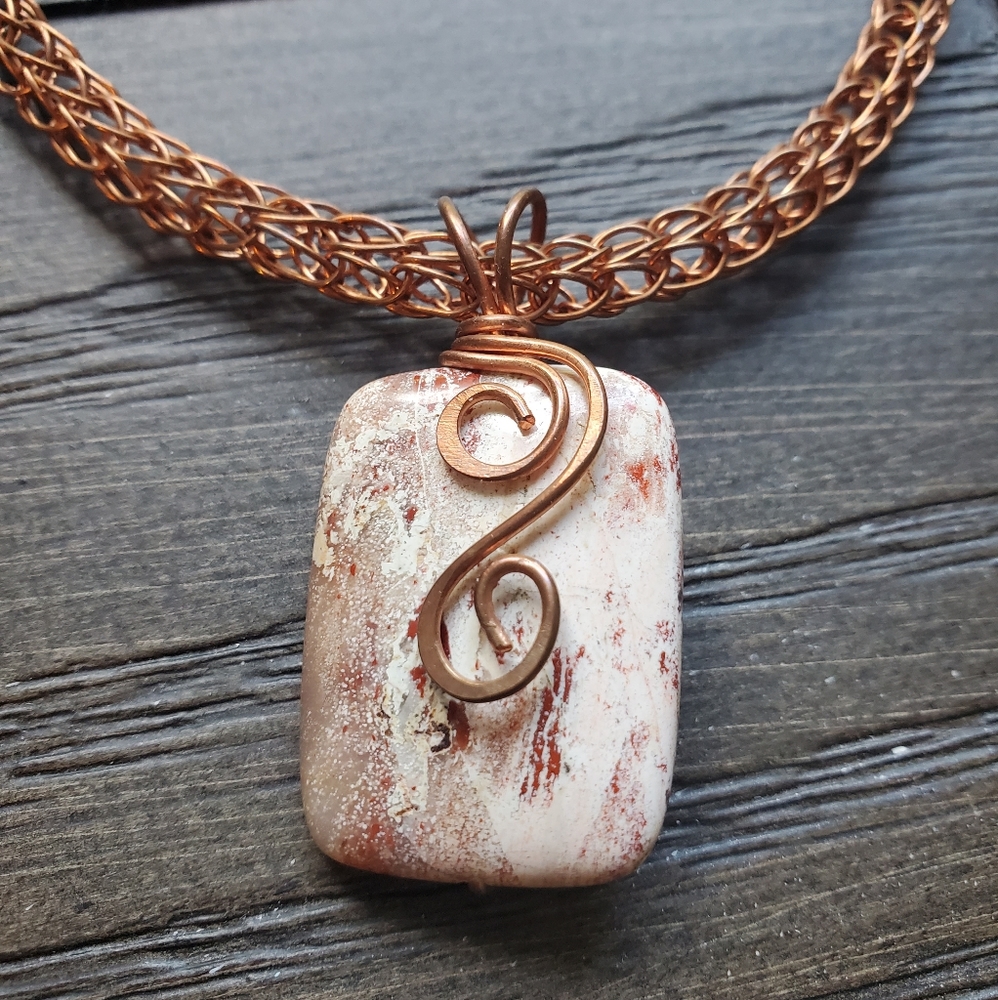 Copper wire woven, stone necklace